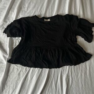 Altar’d State Black Ruffled Short Sleeve Top